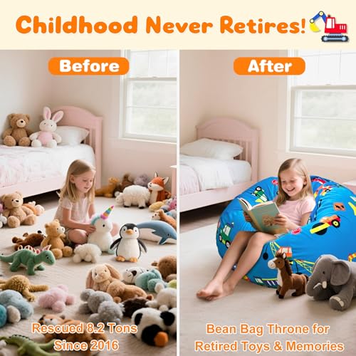 image for Lukeight Construction Stuffed Animal Storage Bean Bag Chair Cover - Pr