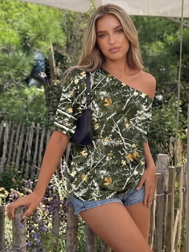Image of Trendy Queen Womens Off the Shoulder Tops Oversized Summer T-Shirts 2026 | Breathable Strenchy Comfort Material Short Sleeve Basic Oversized Tees Casual Workout Gym Y2k Going Out Clothes