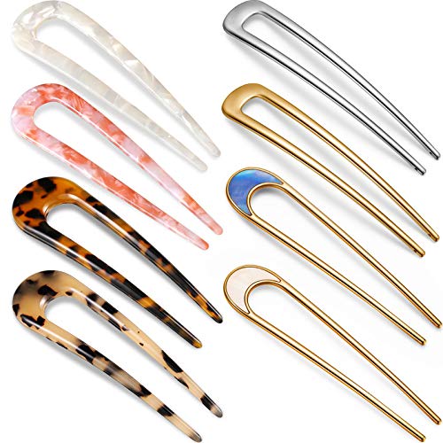 image for Chuangdi 8 Pieces U-Shaped Hairpin with 2 Prongs Vintage Hair Pin Fork