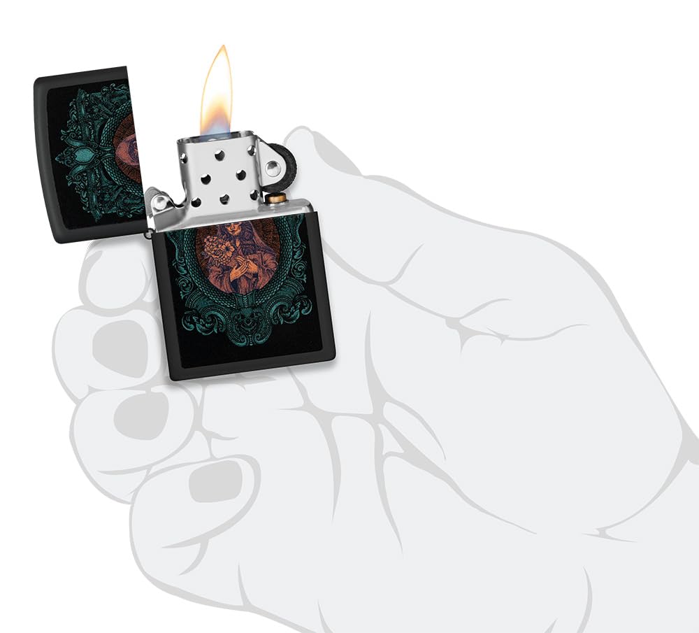 Zippo Briquet Tempête - Woman in The Mirror - Noir Mat - Effet Lumière Noire - Rechargeable - Réutilisable - Design Coupe-Vent - Coffret Cadeau - Fabriqué aux États-Unis