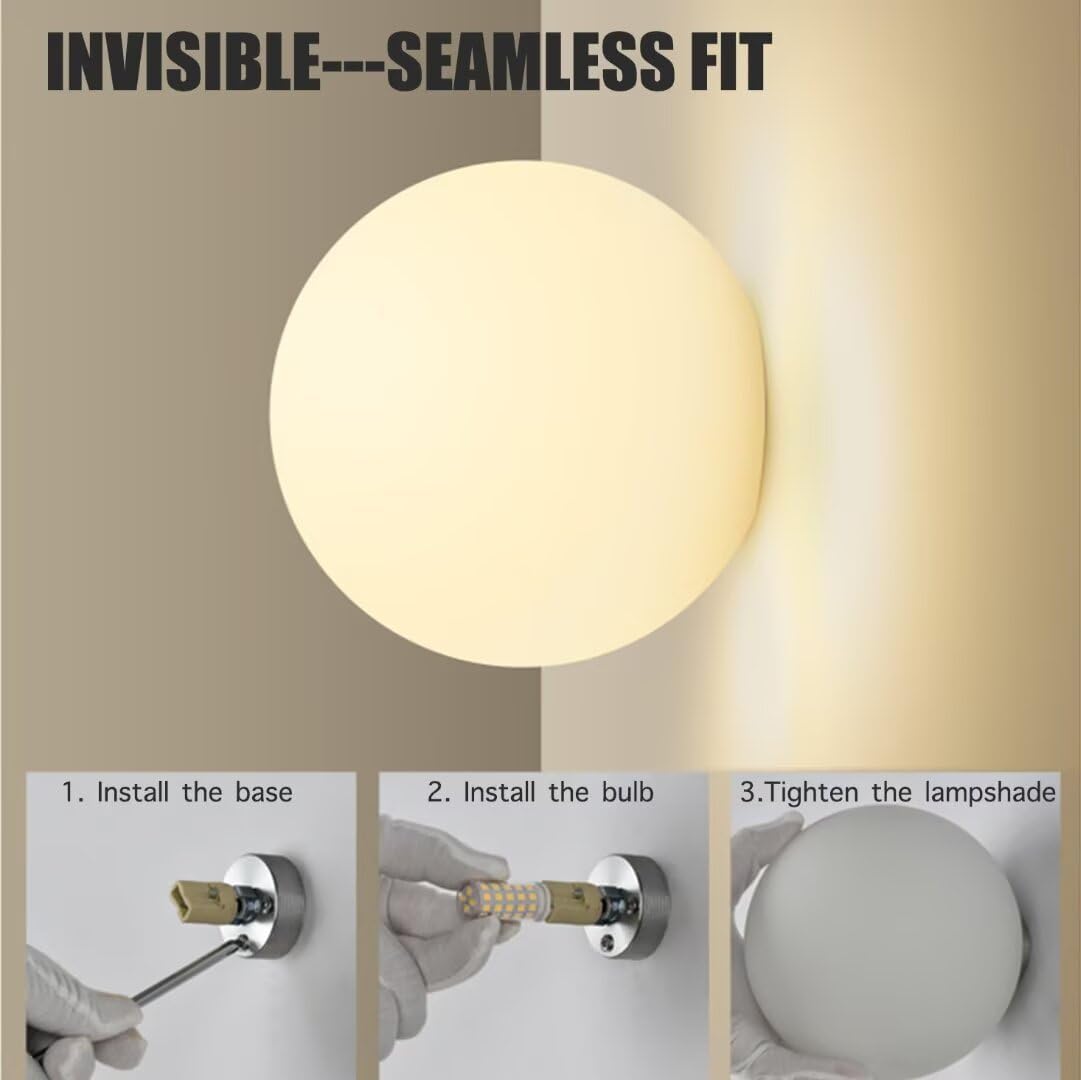 White Ball Glass Wall Lamp French Retro Bubble Glass Wall Light Minimalist Glass Bubble Wall Lamp Wall Lighting Fixture Decorative Wall Light for Bedroom, Corridor, Stairs