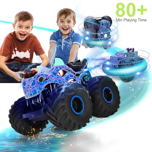 Onadrive Remote Control Monster Truck - 2.4GHz Dinosaur RC Car Toys for 3-8 Years Old Boys Kids, All Terrain Truck Off Road with Spray Water, Light, Rechargeable Battery, Christmas Birthday Gifts - Thumbnail 7