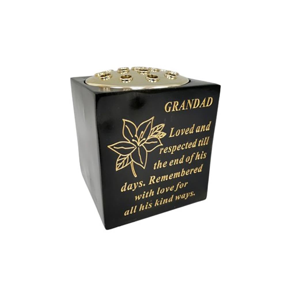 YöL Rose Bowl Graveside Ornament Tribute Black Gold Flowers Verse Poem 15cm Grandad Gravestone Memorial — image 1