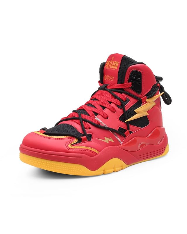 bacca bucci Men’s High-Top Sneakers | The Flash Licensed Red Black Chunky Streetwear Shoes with Mesh Panels, Lightning Details & Bold Lace Cage Design-picture-56