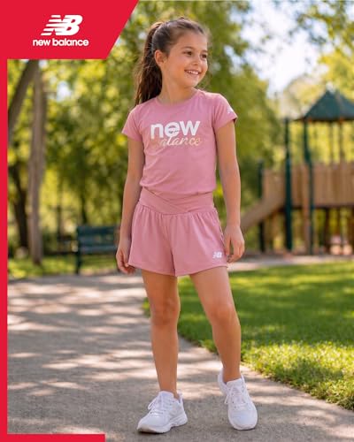 Image of New Balance Girls Athletic Skort Set - 2 Piece Active Short Sleeve Girls Shirts & Tennis Scooter Skirt Clothing Set