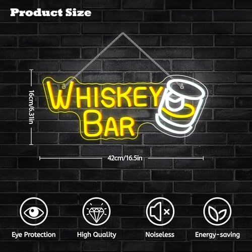 Image of Whiskey Bar Neon Sign LED Neon Lights For Wall Decor Light Up Bar Signs For Home Bar Cart Restaurant Man Cave Beer Cafe Bistro Club Party Decorations Gift