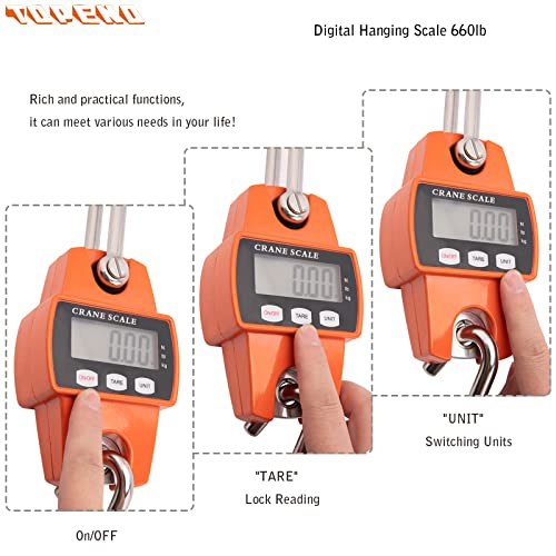 Hanging Weight Scale 660Lb - Digital Hanging Scale 660Lb With Cast Aluminum Case Handheld 300Kg Mini Crane Scale Fit For Farm Hunting Fishing Outdoor ( With Accurate Sensors, Led, Hooks ) #TOP2