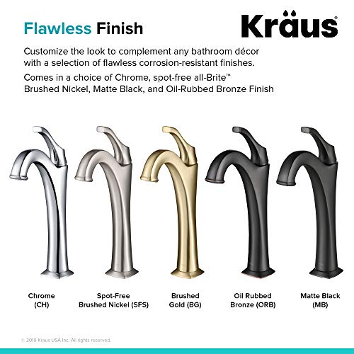 KRAUS KVF-1200BG Arlo™ Brushed Gold Tall Vessel Bathroom Faucet with Pop-Up Drain - image 7
