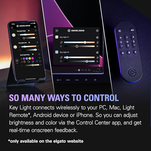 Image of Elgato Key Light, Professional 2800 Lumens Studio Light | Wi-Fi enabled app control, 2900-7000K color temperature, 160 OSRAM LEDs, Opal glass diffusion, Desk clamp included
