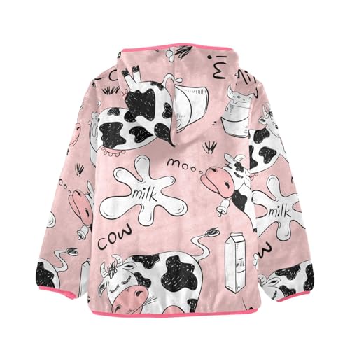 OTVEE Funny Cows and Milk Pink Pattern Kids Hoodie Jacket Fall Spring Full Zip Warm Outwear Coat2
