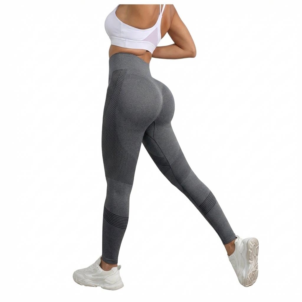 COREEX CELLUFLEX 3D- Kompressionsleggins Damen, Anti Cellulite Sportleggings High Waist Push Up, Blickdichte Figurformende Yoga Hose für Alltag, Fitness und EIN leichtes Beingefühl (Grau,L)