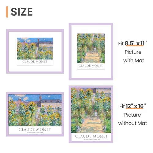 Image of upsimples 12x16 Picture Frame, Display Pictures 8.5x11 with Mat or 12 x 16 Without, Wall Hanging Poster Frames, Purple, 1 Pack