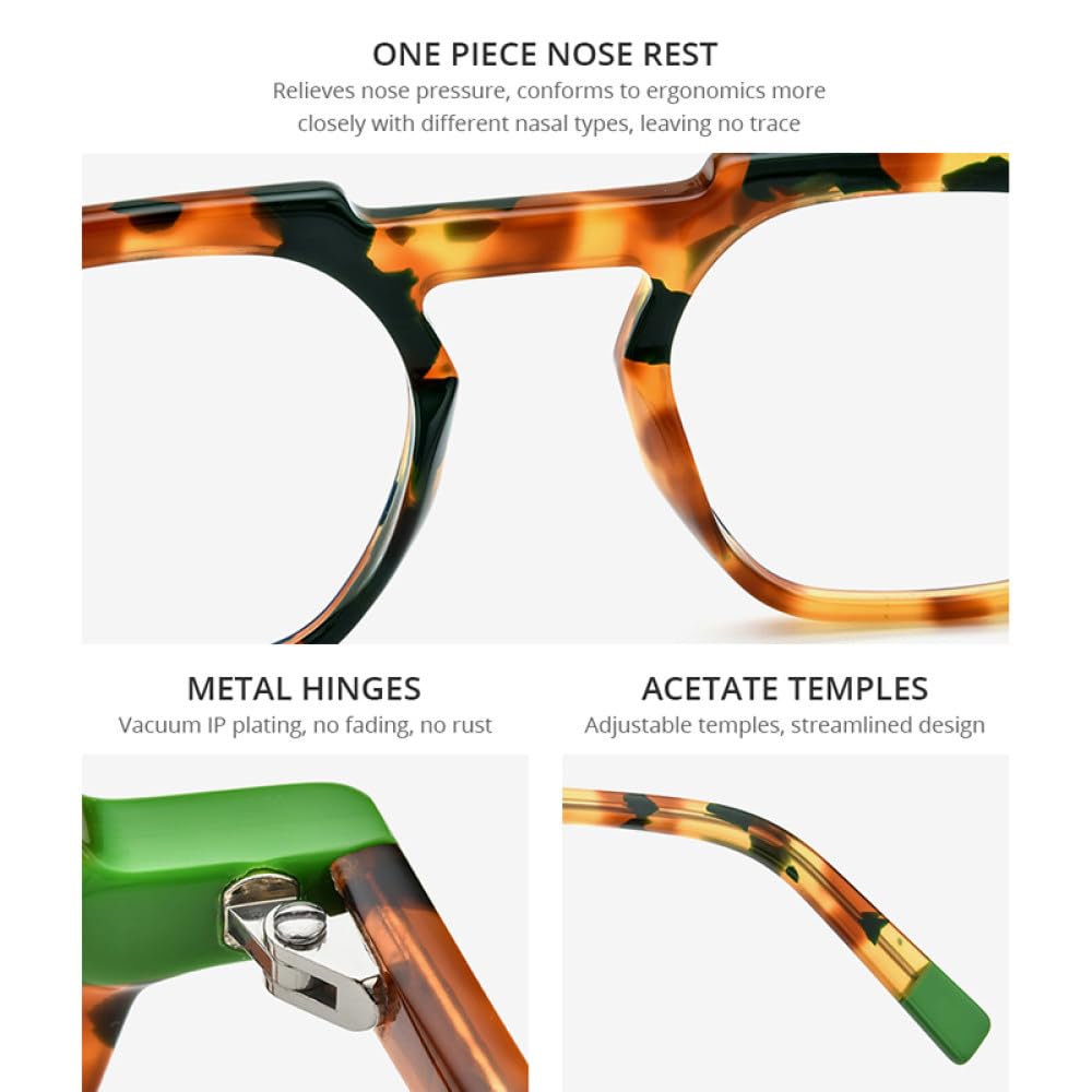MUTYNE Montura de gafas de acetato multicolor para hombre, anteojos cuadrados retro, gafas para mujer