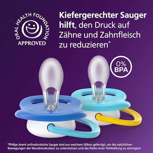 Philips Avent ultra air Schnuller – kiefergerecht geformtes Design, für Babys, 6–18 Monate, weicher, symmetrischer Silikonsauger, BPA-frei… – Ansicht 3