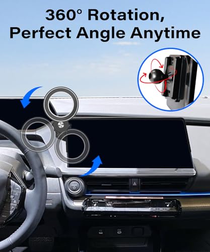 Image of Car Phone Holder for Toyota Prius 2023 2024 2025 2026 Accessories | 12.3-inch Screen Clip-On MagSafe Strong Magnetic Cell Phone Mount, 360 Rotatable Hands-Free Holder, Not Block Air Vents