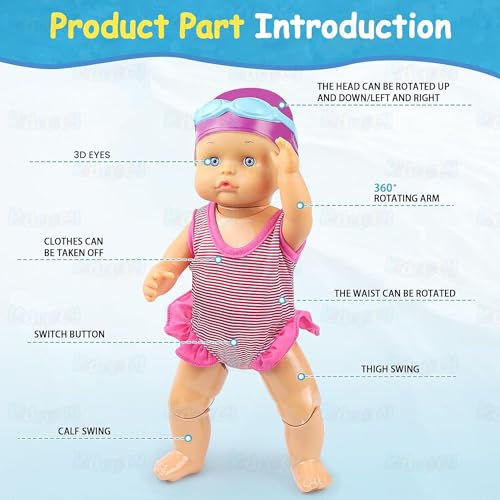 Image of Kidology Electric Waterproof Swimming Doll | Backstroke Water Baby Toy for Pool & Bathtub | Cute Automatic Swimmer Doll | Battery Operated Floating Baby Toy for Kids & Toddlers