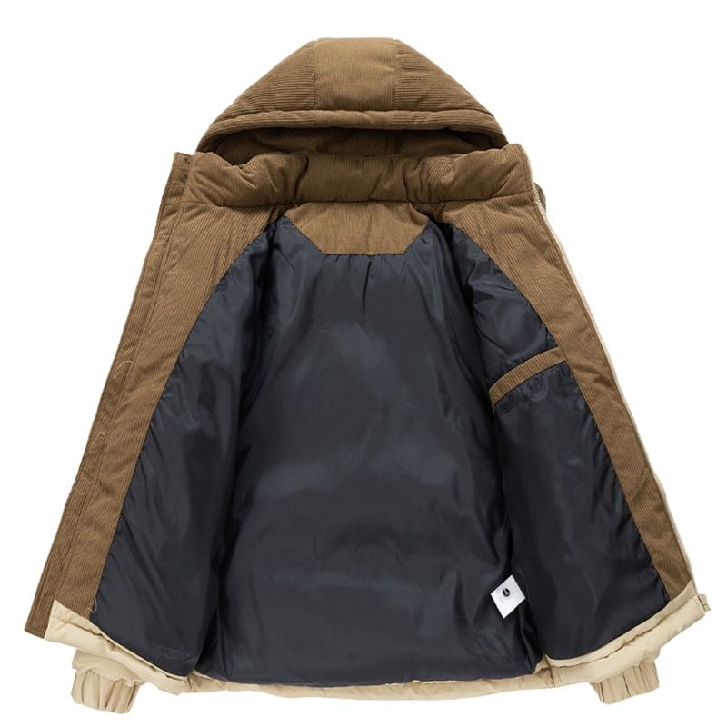 Image of Men's Winter Jacket Solid Color Long Sleeve Zipper Coat with Removable Hood Pockets
