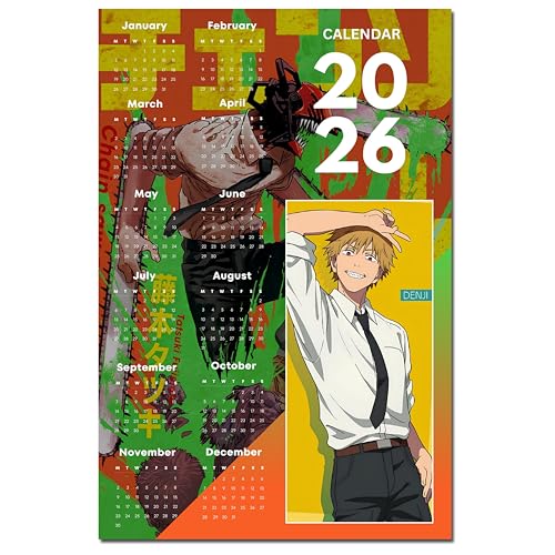 Image of 2026 Anime Calendar - Denji from Chainsaw Man | 12 inch x 18 inch size | Wall Decoration Aesthetic Calendars