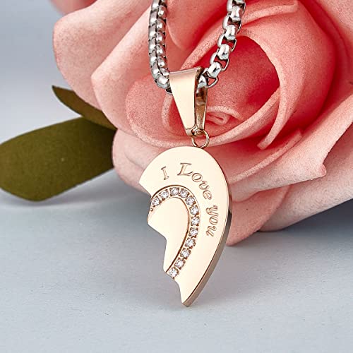 Wolentty Couple Matching Necklaces Broken Heart Pendants Inlaid Zirconic Stone Jewelry Gift for Valentine4