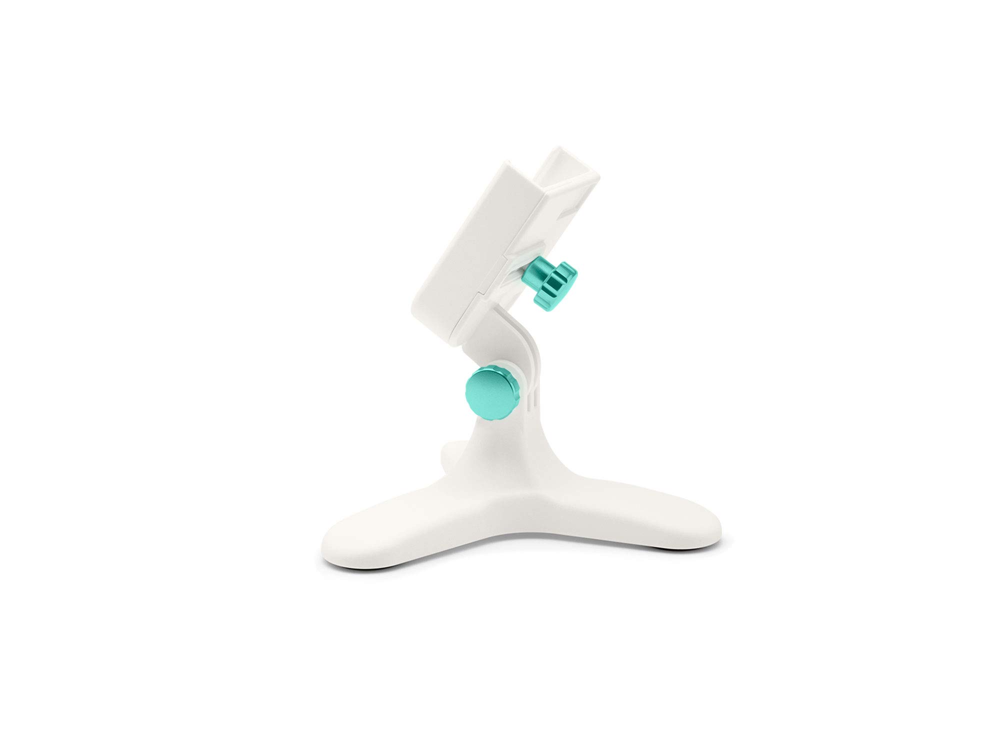 WeatherTech DeskFone in White - Adjustable, Universal Cell Phone Holder Mount Stand for Desk, Counter, Table - Tripod Design for iPhone &amp; Smartphone Charging - Turquoise Metal Knobs