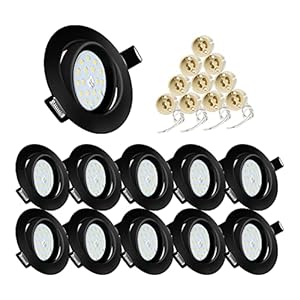 Spot LED Encastrable Orientables,230V Blanc Froid 6000K,5W(Equivalente 50W Halogène) 600lm GU10 Plafonnier Encastré,Rond Noir Métal Cadre,30°orientable 120°d’éclairage,Non-Dimmable-Lot de 10