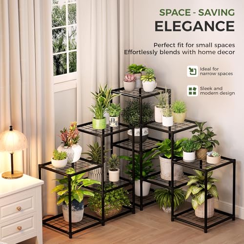 Image of Bamworld Corner Plant Stand Indoor Metal Plant Shelf 5-Tier 11 Potted Flower Shelves Garden Black Plant Holder Rack for Garden Living Room Patio Morden Home Decor Gardening Gifts