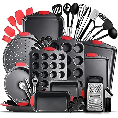 Baking Pan Set, 39 Piece Premium Baking Set, Nonstick Bakeware Sets BPA Free, Cookie Sheets for Baking Nonstick Set, Steel Baking Sheets for Oven with Muffin Pan, Cake Pan & Black Kitchen Utensils Cover