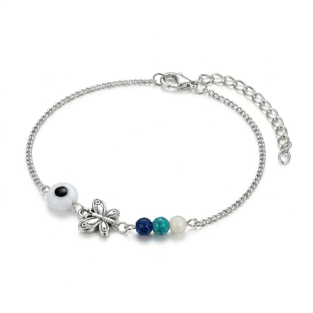 Silver Evil Eye Butterfly Anklet for Women & Girls | Adjustable Chain Style Payal | Lightweight Fashion Anklet for Daily Wear & Gift-image-30