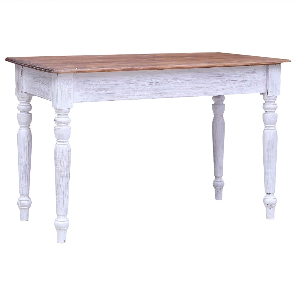Scrivania bianca con 3 cassetti, in legno massiccio riciclato, 117 x 57 x 75 cm, postazione di lavoro per casa e ufficio, scrivania per computer, tavolo per laptop, archiviazione per documenti