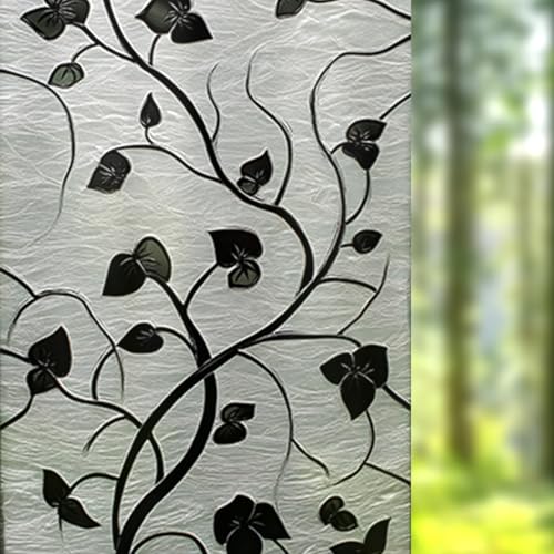 Image of Nuxovilar Frosted Black Vine Leaf Pattern Window Film 17.7x39.4 PVC | Black Vine, Embossed Cling foliage leaf sticker, privacy glass wrap for bedroom living room bathroom (Black Vine)