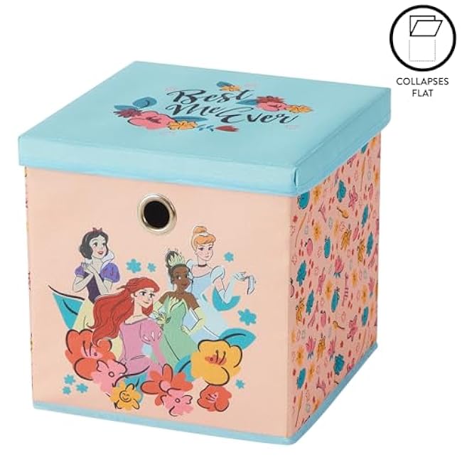 Idea Nuova Disney Princess Collapsible Fabric Storage Cube,10¡± Organizer Bin with Lid for Bedroom, Playroom, and Closet