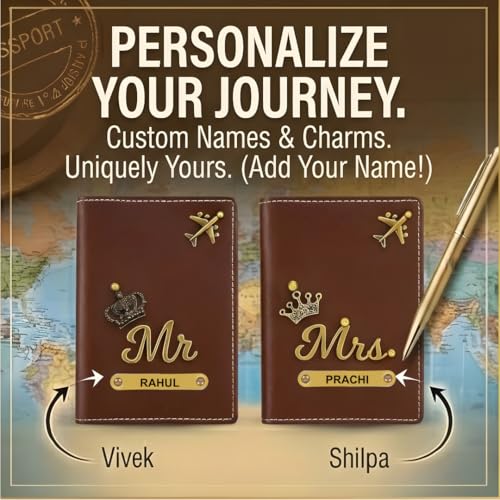 Image of ncgifts Couple Personalized Passport Cover for Men and Women | Customized Travel Accessories Organizer | Vegan Leather Passport Holder | Unisex Handcrafted Gift | Gift for Birthday /Anniversery