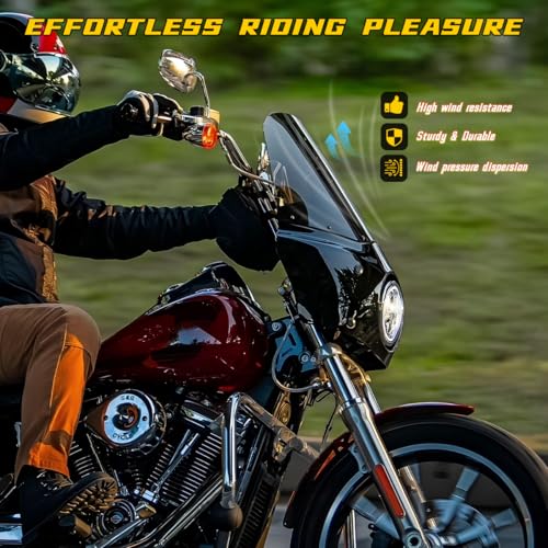 Image of Motorcycle Fairing 5.75 inch Headlight Fairing with 13 inch Motorcycle Windshield 49mm Mounting Hardware for Harley Dyna FXD FXDC Street Bob FXDB Low Rider FXDL FXDLS Super Glide FXDI35(Smoke)