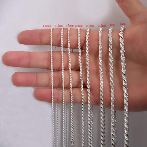 Authentic Solid Sterling Silver Rope Diamond-Cut Braided Twist Link .925 Itprolux Necklace Chains 1Mm - 5Mm, 16" - 30", Made In Italy, Men & Women (18, 3.5Mm) #TOP2