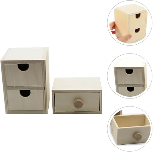 Miniatura 9 de EXCEART Caja de cajones de madera sin terminar sin pintar, caja de joyería de madera lisa en blanco, cajones pequeños de madera apilables, cajón de