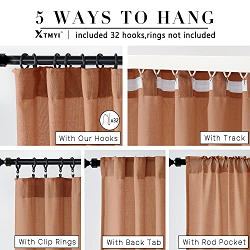 Image of XTMYI 84 Inches Long Terracotta Country Curtains for Living Room,Sheer Linen Curtains for Bedroom 70 Inches Wide