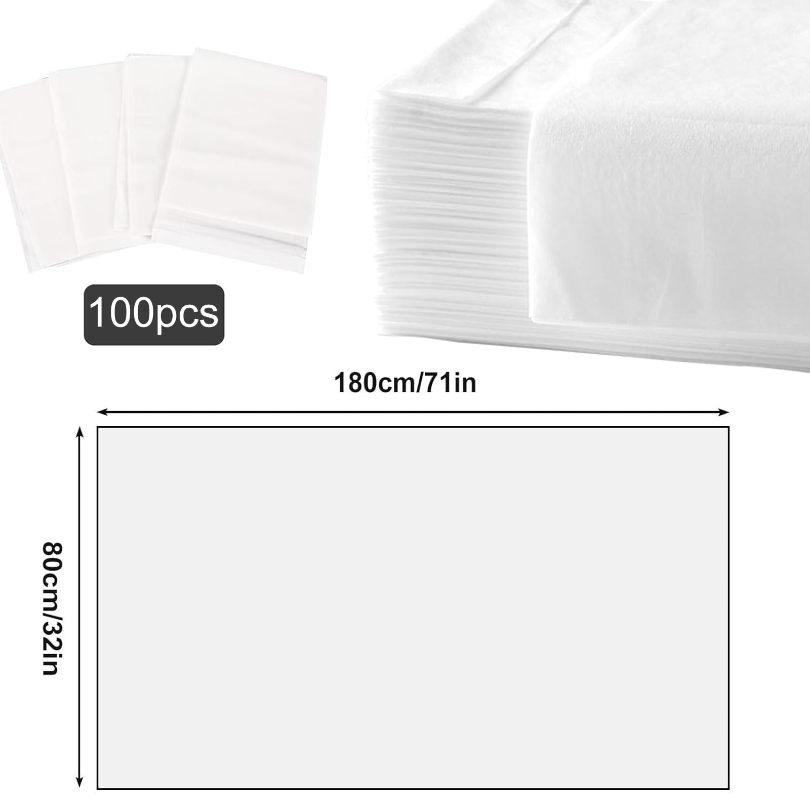 100 Stück Einweg Massageliegen Auflage Einweg Bettlaken Hautfreundliche Einweg Massagetisch Bettlaken Vliesstoff Massageliegen Auflagen für Spa Tattoo Salon 80 x 180cm (Weiß)