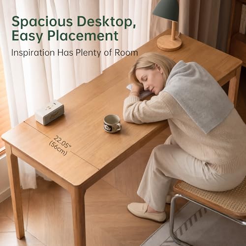 Image of YESWOOD Solid Wood Computer Desk, Vintage Home Office Desk, Writing Desk, Mid Century Modern Wood Desk for Home Office, Study, Gaming Natural Wood 47.24 inch W