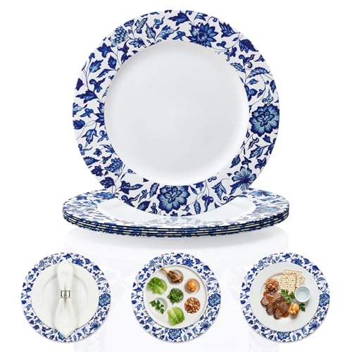 Yungyan 6 Pcs Christmas Blue and White Porcelain Pattern Charger Plates 13 Inch Round Christmas Blue White Porcelain Plastic Plates Large Charger Plate for Party Decorations Dinner Tableware Supplies