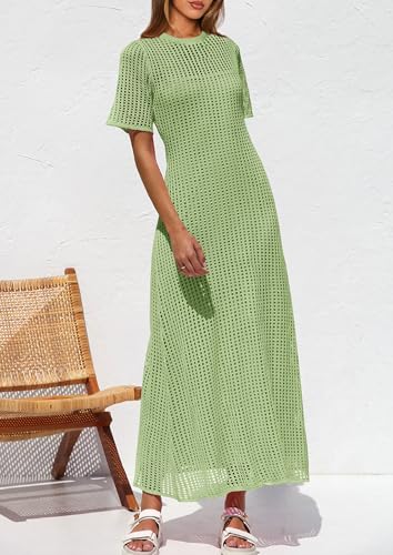 Image of PRETTYGARDEN Womens Eyelet Crochet Maxi 2 Piece Dress Sets