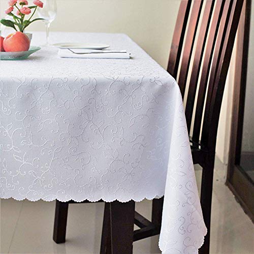 Stain Resistant Turkish White Tablecloth Polyester Table Linen, Rectangular, Square, Round, Washes Easily