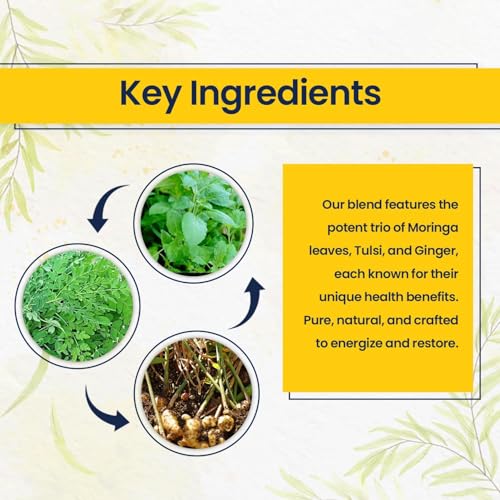 Image of Mindful Eating Pure Moringa Leaves Tea Blended with Tulsi & Ginger - Herbal Tea, Natural Ingredients, Dried Drumstick Tree Leaves, Immunity Booster, Caffeine-free, Herbal Drink - 70g