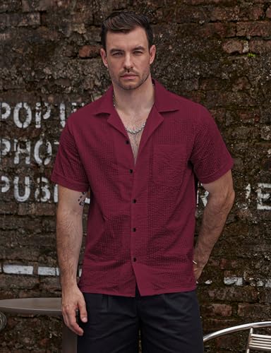 Image of VATPAVE Mens Striped Summer Shirt Casual Button Down Short Sleeve Beach Shirts Cotton Shirts for Men