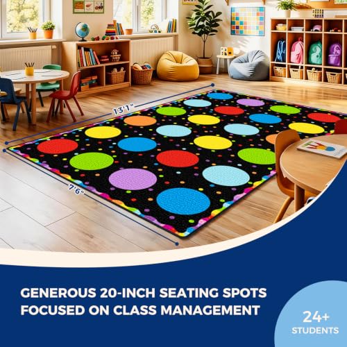 Booooom Jackson Classroom Rug - 7'6''x13' Rainbow Seating Dots Preschool Classroom Carpet, Non-Slip & No-Trip Edges, Vibrant Colors for Kids Playroom Floor Mat - image 3