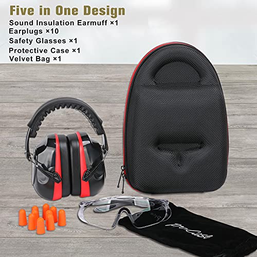 Procase Shooting Ear Protection Earmuffs, Gun Safety Glasses And Soft Earplugs, Shooting Range Accessories With Protective Case, Gun Range Ear And Eye Protection Kit, Shooting Safety Equipment –Red #TOP3