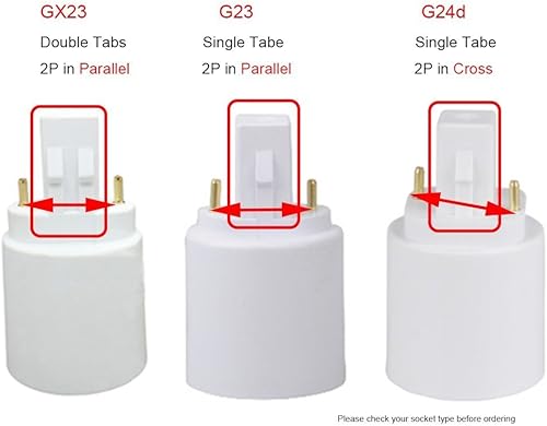 Miniatura 6 de E-Simpo Adaptador de enchufe de lámpara 2P GX23 a E26, GX23 a E26e27, convertidor de base de lámpara de 2 pines, adaptador de doble pestaña, 2P en