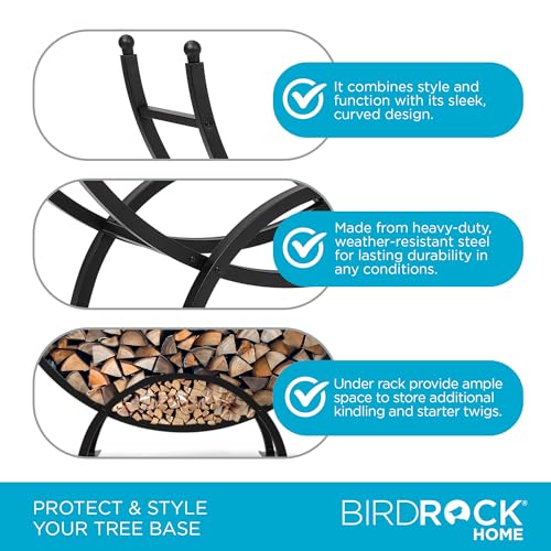 BIRDROCK HOME 50in Firewood Rack for Outdoor or Indoor Use | Fire Wood Log Storage Holder | Black Elevated Curved Design | Kindling Under Rack