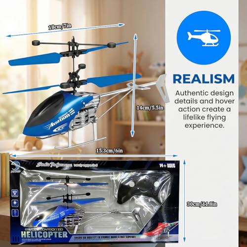RC Helicopter Toy, Remote Control Helicopters for Kids Aircraft Model Toys Helicopters with Light Altitude Hold Helicopter Toy Radio Controlled Aircraft RC Flying Toys for Gift - Blue - Image 2