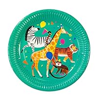 Talking Tables Paper Disposable Plates Zoo Jungle Safari for 1st Birthday, Kids Party and Unisex, ANIMALPLATE, Pack of 8, Dia 23cm, 9\"