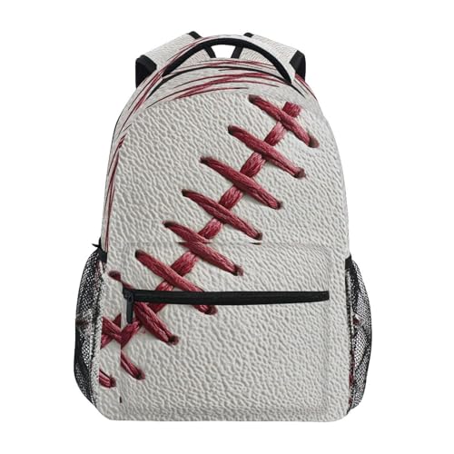 Baseball White Sport Backpack for School Boys Girls Adults Kids Bookbag Laptop Bag 18L